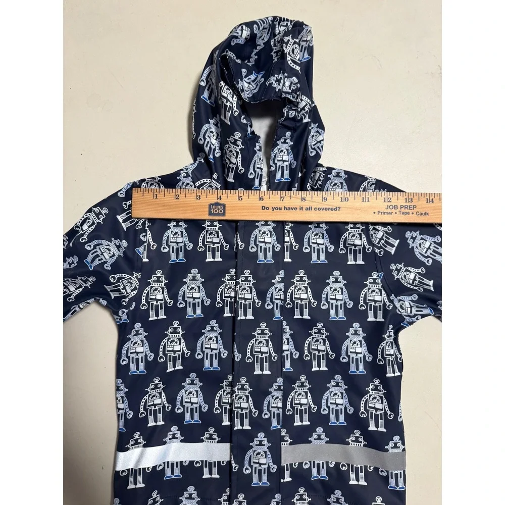 Kids Navy Robot Print Raincoat Hooded Waterproof Jacket Size‎ 92